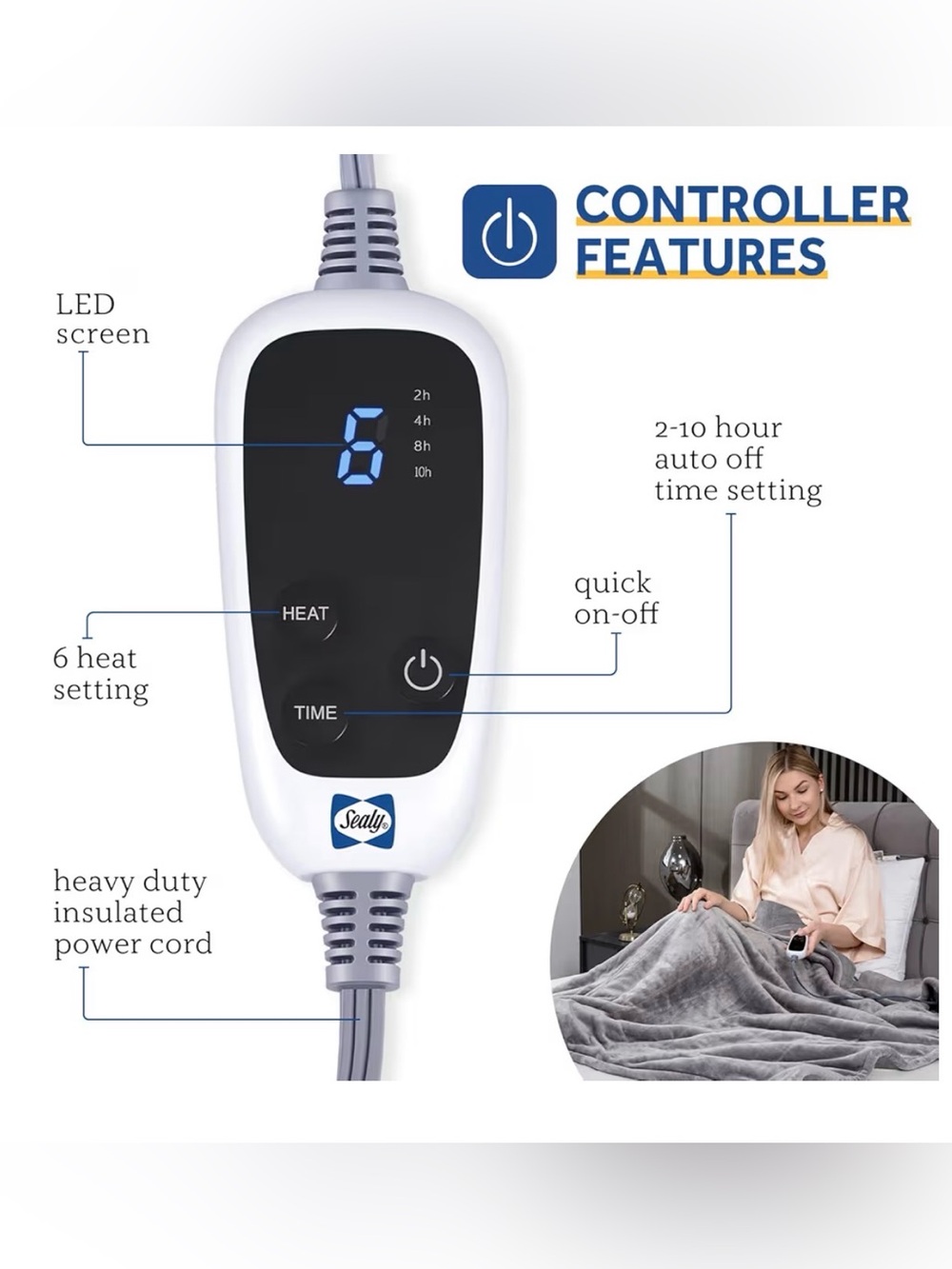 Sealy Heated Throw Blanket, Flannel Electric Blanket Throw with 6 Heating - Picture 3 of 10